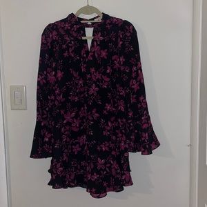 Parker long sleeve black floral dress, small